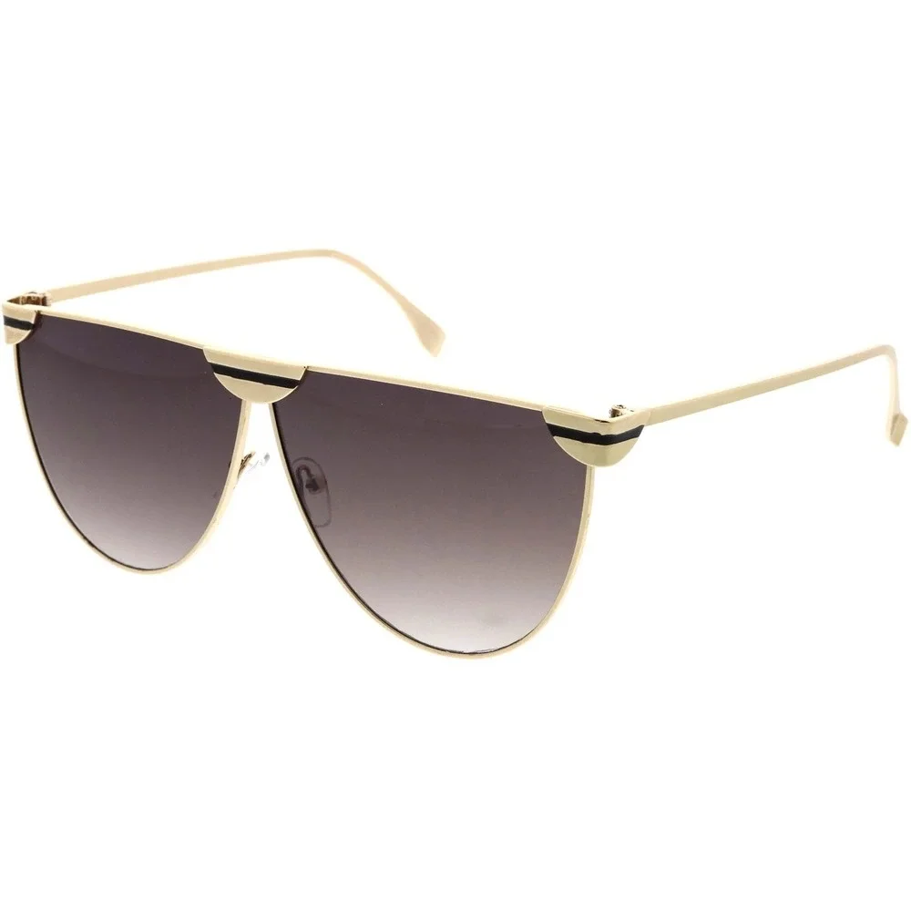 Mens Gold Flat Top Metal Sunglasses Smoke Gradient Lens Shield Shades UV400 2026